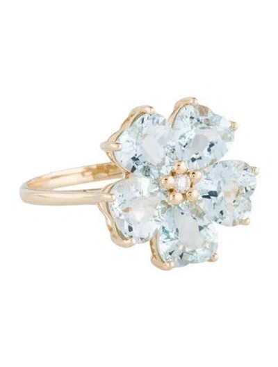 Pre-owned Nina Zhou 14k 4.00ctw Aquamarine & Diamond Cherry Blossom Cocktail Ring In Multi