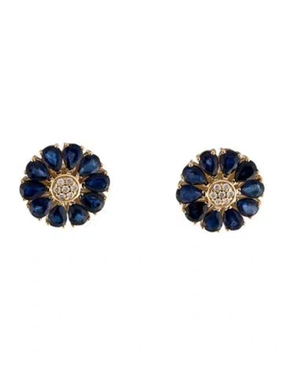 Pre-owned Nina Zhou 14k 4.00ctw Sapphire & Diamond Daisy Stud Earrings In Multi