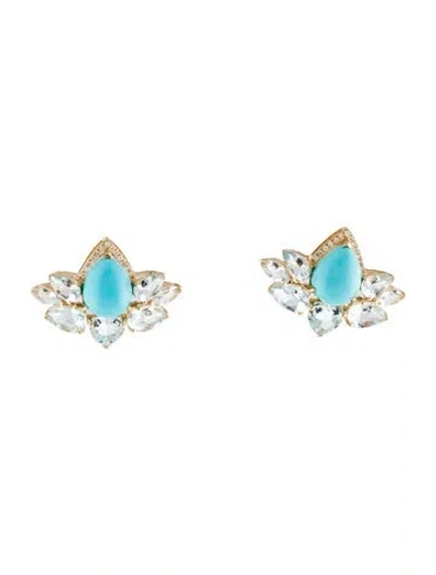 Pre-owned Nina Zhou 14k 4.08ctw Aquamarine & Turquoise Drop Earrings In Multi