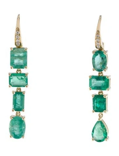 Pre-owned Nina Zhou 14k 4.27ctw Emerald & Diamond Drop Earrings In Multi