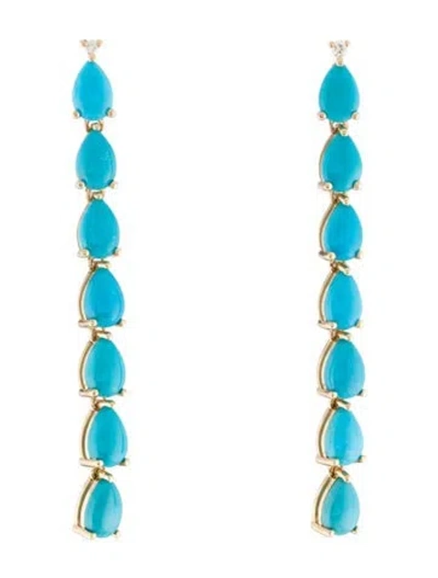 Pre-owned Nina Zhou 14k 5.50ct Turquoise & Diamond Line Drop Earrings In Multi