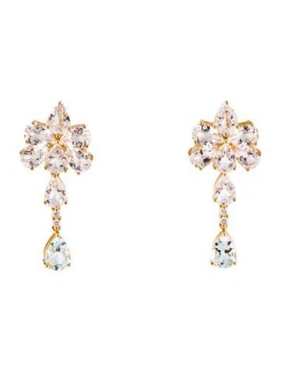 Pre-owned Nina Zhou 14k 5.5ctw Morganite , Aquamarine & Diamond Drop Earrings In Multi