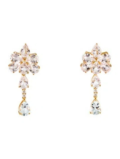 Pre-owned Nina Zhou 14k 5.5ctw Morganite , Aquamarine & Diamond Drop Earrings In Multi