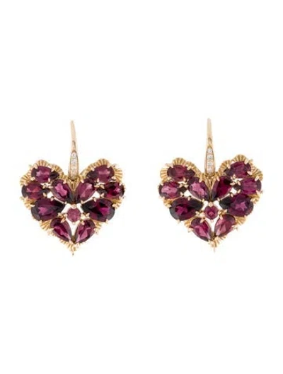 Pre-owned Nina Zhou 14k 6.40ctw Rhodolite & Diamond Fantasy Heart Drop Earrings In Multi