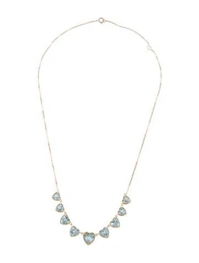Pre-owned Nina Zhou 14k 6.80ct Aquamarine Harmony Graduated Heart Station Necklace, 17.75" In Multi