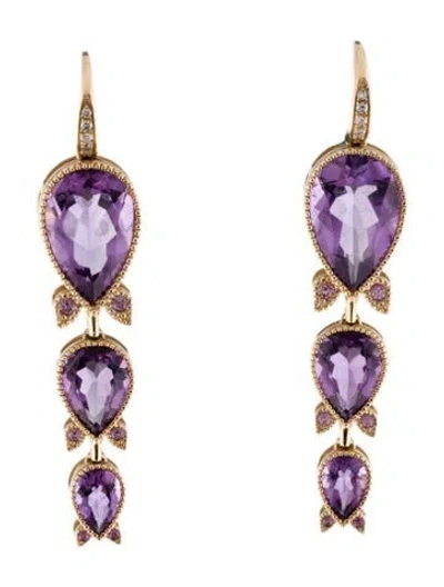 Pre-owned Nina Zhou 14k Amethyst & Diamond Drop Earrings In Multi