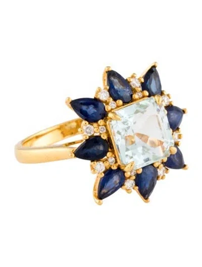 Pre-owned Nina Zhou 14k Aquamarine, Sapphire & Diamond Cocktail Ring In Multi