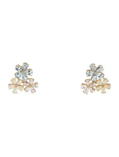 Pre-owned Nina Zhou 14k Diamond, Aquamarine, Opal, & Moonstone Flower Blossom Earrings In Multi