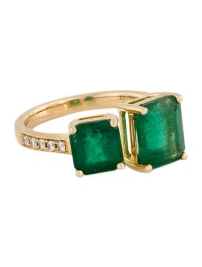 Pre-owned Nina Zhou 14k Emerald & Diamond Cocktail Ring In Multi