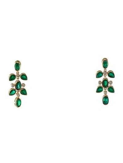 Pre-owned Nina Zhou 14k Emerald & Diamond Drop Earrings In Multi