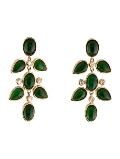 Pre-owned Nina Zhou 14k Jadeite & Diamond Drop Earrings In Multi