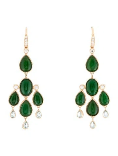 Pre-owned Nina Zhou 14k Jadeite, Aquamarine & Diamond Chandelier Drop Earrings In Multi