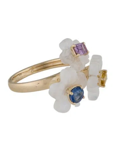 Pre-owned Nina Zhou 14k Moonstone & Sapphire Blossom Cocktail Ring In Multi