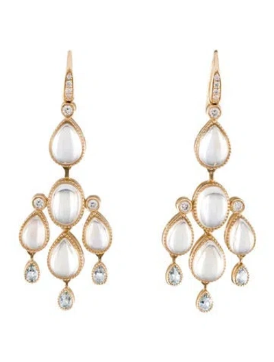 Pre-owned Nina Zhou 14k Moonstone, Aquamarine & Diamond Drop Earrings In Multi