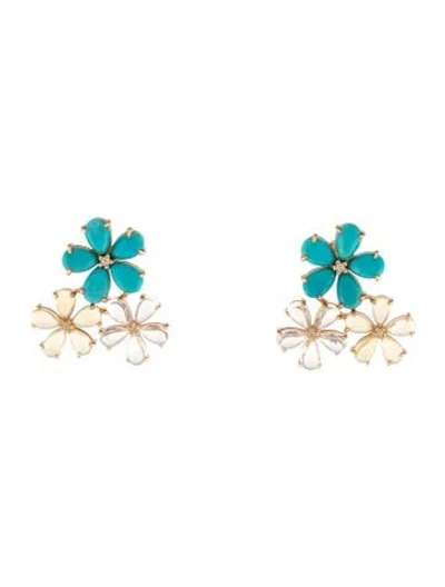 Pre-owned Nina Zhou 14k Multistone Flower Blossom Drop Earrings