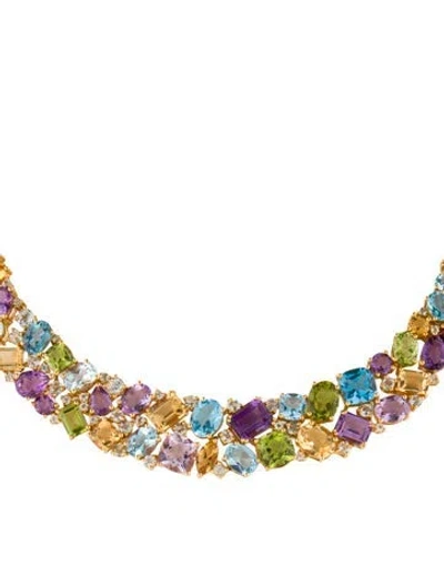 Pre-owned Nina Zhou 14k Multistone Secret Garden Collar Necklace, 15"