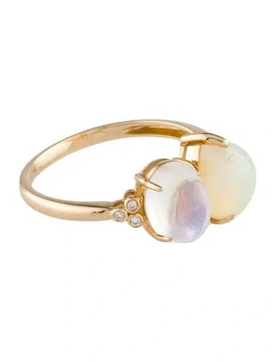 Pre-owned Nina Zhou 14k Opal, Moonstone & Diamond Cocktail Ring In Multi