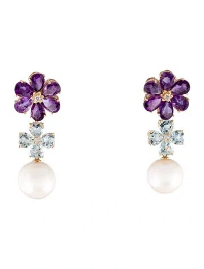 Pre-owned Nina Zhou 14k Pearl & Multistone Blossom Convertible Drop Earrings