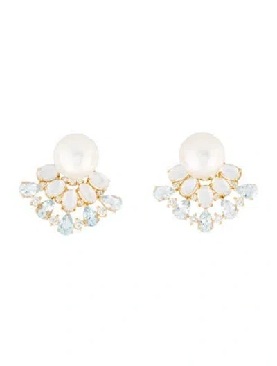 Pre-owned Nina Zhou 14k Pearl & Multistone Drop Earrings