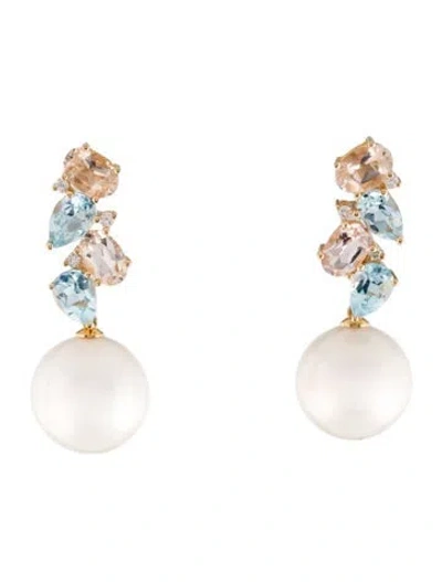 Pre-owned Nina Zhou 14k Pearl & Multistone Nosa Convertible Drop Earrings
