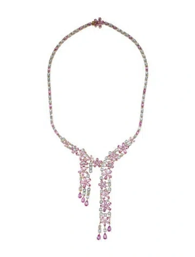 Pre-owned Nina Zhou 14k Pink Sapphire , Aquamarine & Diamond Galaxy Lavalier Necklace, 15" In Multi