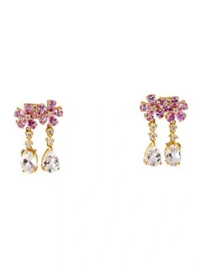 Pre-owned Nina Zhou 14k Pink Sapphire, Morganite & Diamond Flower Drop Earrings In Multi