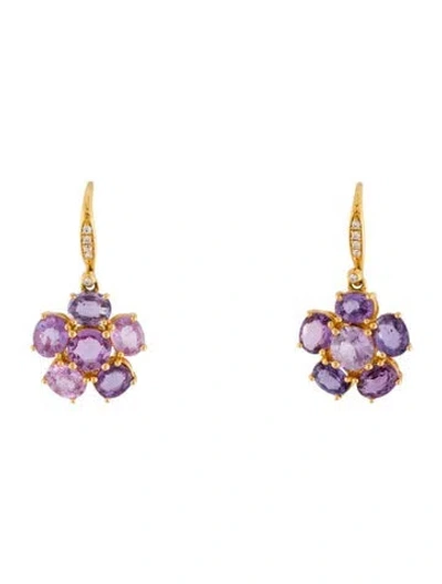 Pre-owned Nina Zhou 14k Sapphire & Diamond Flower Drop Earrings In Multi