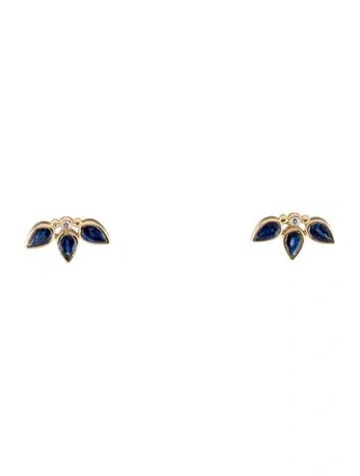 Pre-owned Nina Zhou 14k Sapphire & Diamond Stud Earrings In Multi