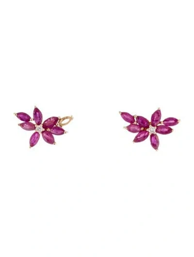 Pre-owned Nina Zhou 14k Sapphire & Diamond Stud Earrings In Multi