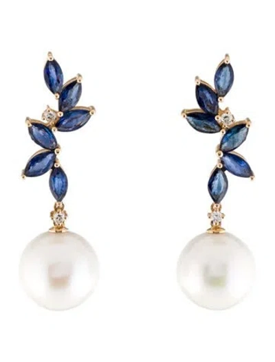 Pre-owned Nina Zhou 14k Sapphire & Pearl Drop Earrings In Multi