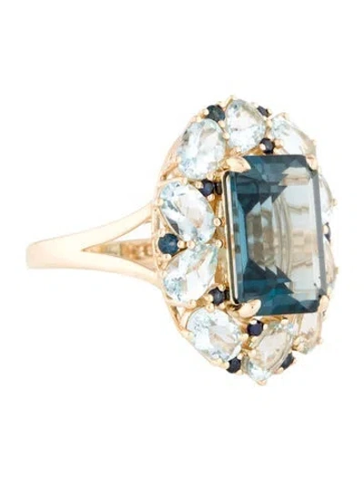 Pre-owned Nina Zhou 14k Topaz, Aquamarine & Sapphire Cocktail Ring In Multi