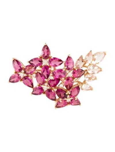 Pre-owned Nina Zhou 14k Tourmaline, Morganite & Diamond Blossom Brooch In Multi