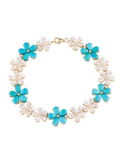 Pre-owned Nina Zhou 14k Turquoise, Moonstone & Diamond Blossom Bracelet, 7" In Multi