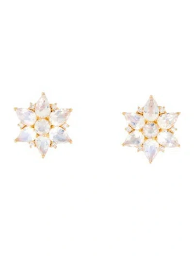 Pre-owned Nina Zhou 18k 4.89 Moonstone & Diamond Stud Earrings In Multi