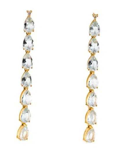 Pre-owned Nina Zhou 18k Aquamarine & Diamond Drop Earrings In Multi