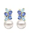 Nina Zhou Jewelry 18k 5.80 Ct. Tw. Diamond & Gemstone & 12-13mm Pearl Drop Earrings In Multi