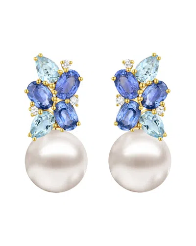 Nina Zhou Jewelry 18k 5.80 Ct. Tw. Diamond & Gemstone & 12-13mm Pearl Drop Earrings In Multi