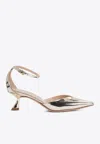 Ninalilou Metallic Pointed-toe Ankle-strap Pumps In Gold