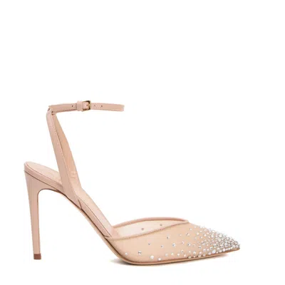 Ninalilou Ankle Strap Mesh Rhinestone Heel 90 Mm Slingback In Neutrals