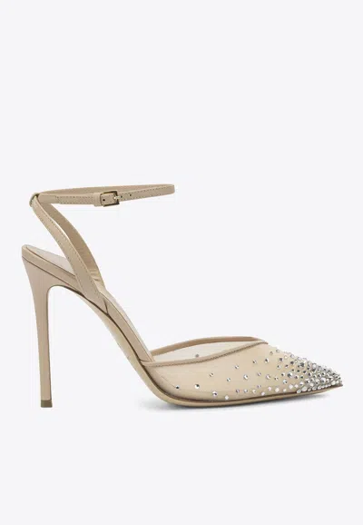 Ninalilou Avril 105 Crystal-embellished Mesh Pumps In Sand