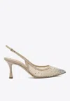 Ninalilou Avril 75 Crystal-embellished Slingback Mesh Pumps In Neutral