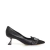 Ninalilou Black Leather Pump With Rhinestone Pattern
