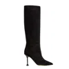 Ninalilou Elegant Black Suede Ankle Boots With Chic Button Detail In Black