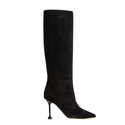 Ninalilou Elegant Black Suede Ankle Boots With Chic Button Detail