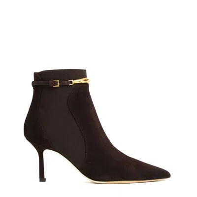 Ninalilou Brown Suede Ankle Boots With Gold Bracelet Strap In Black