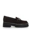 Ninalilou Ebony Suede Moccasin With Dazzling Rhinestone Buckle