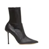 Ninalilou Elasticated Leather Ankle Boots With High Stiletto Heel In Black