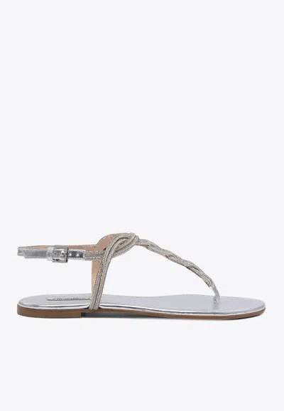 Ninalilou Elisa Laminated Leather Braided Sandals In Silver