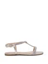 Ninalilou Elisa Crystal Embellished Leather Sandals In Silver