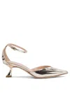 Ninalilou Metallic Pointed-toe Ankle-strap Pumps In Gold